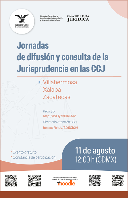 Enlace al cartel de Jornadas de Difusión y Consulta de la Jurisprudencia en las CCJ - Durango, Querétaro y Toluca