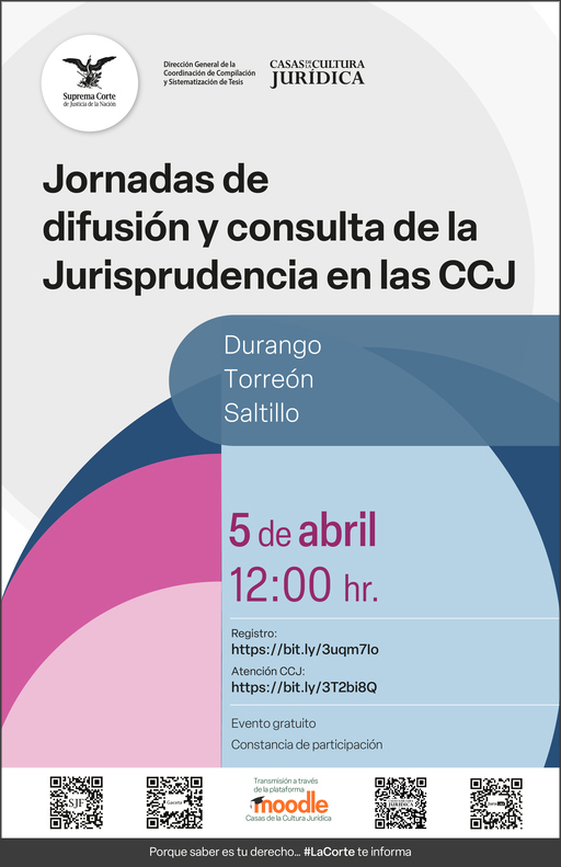 Enlace al cartel de Jornadas de Difusión y Consulta de la Jurisprudencia en las CCJ - Durango, Torreón y Saltillo